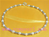 white potato pearl whit alloyn beads freshwater pearl necklace